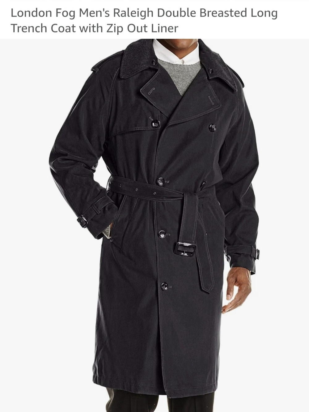 London Fog Men's Black Double-Breasted Trench Coat with Belt